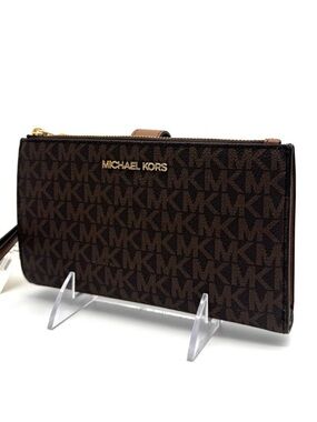 Michael Kors Large Jet Set Travel Logo Double Zip Wallet - Brown Signature